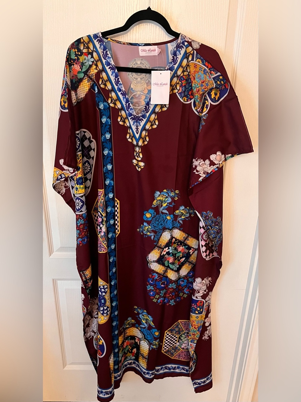 Lavish Maroon Maxi Dress with Blue, Yellow & Multicolor Prints